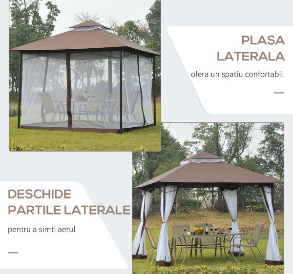 Foisor de Gradina Outsunny cu Acoperis, Plasa de Tantari 2 Nivele, Poliester| Aosom Romania | Aosom Romania
