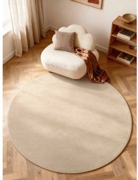 Covor bej țesut manual rotund din lână ø 160 cm Puristic Knots – Elle Decoration