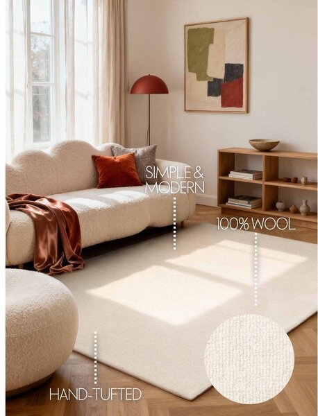 Covor crem țesut manual din lână 160x230 cm Puristic Knots – Elle Decoration