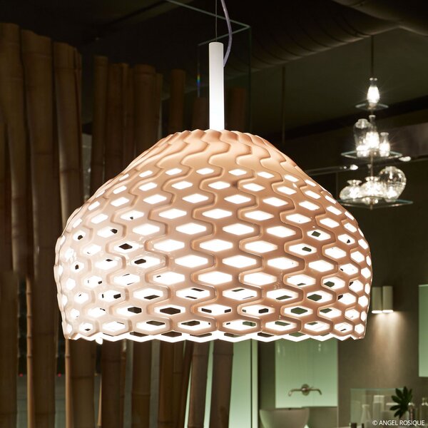 FLOS Tatou S2 Lampă suspendată, albă, reglabil, Alb, Camera de zi / sufragerie, Plastic, Design