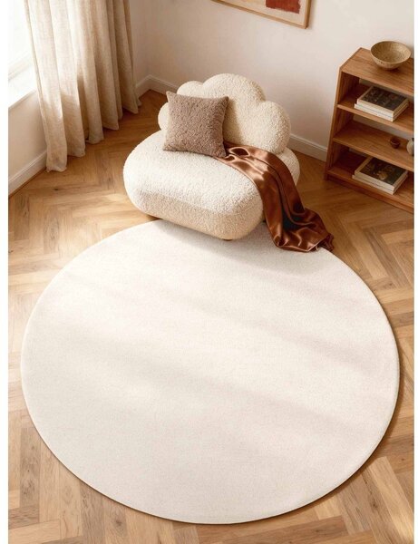 Covor crem țesut manual rotund din lână ø 160 cm Puristic Knots – Elle Decoration