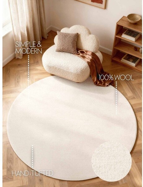 Covor crem țesut manual rotund din lână ø 160 cm Puristic Knots – Elle Decoration