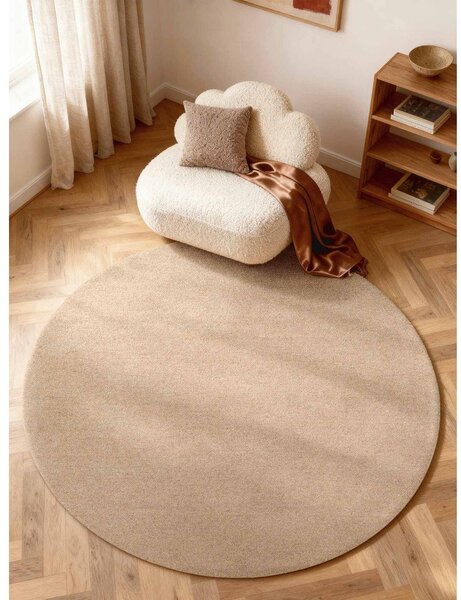 Covor în culoare naturală țesut manual rotund din lână ø 160 cm Puristic Knots – Elle Decoration