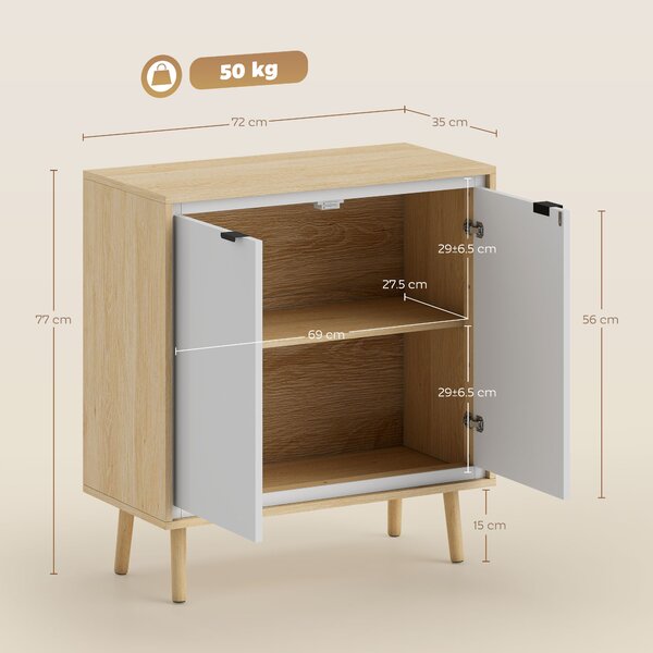 HOMCOM Dulap Modern cu 2 Uși și Raft Reglabil 72x35x77cm Alb și Stejar | Aosom Romania