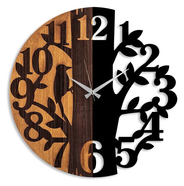Ceas de perete decorativ din lemn Wooden Clock - 71, Nuc, 56x56 cm