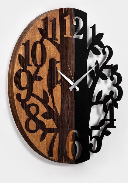 Ceas de perete decorativ din lemn Wooden Clock - 71, Nuc, 56x56 cm