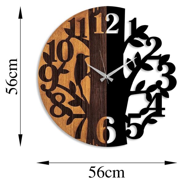 Ceas de perete decorativ din lemn Wooden Clock - 71, Nuc, 56x56 cm
