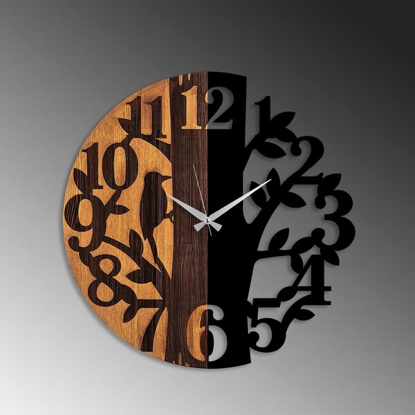 Ceas de perete decorativ din lemn Wooden Clock - 71, Nuc, 56x56 cm