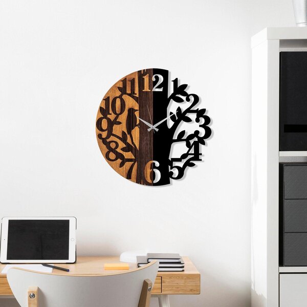 Ceas de perete decorativ din lemn Wooden Clock - 71, Nuc, 56x56 cm