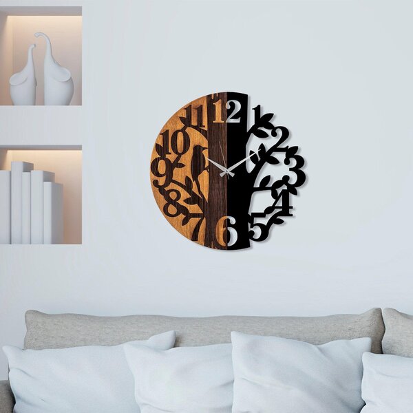 Ceas de perete decorativ din lemn Wooden Clock - 71, Nuc, 56x56 cm