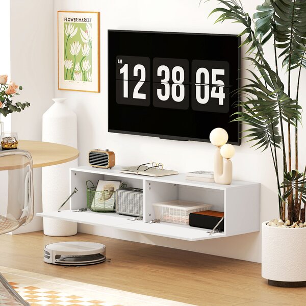 HOMCOM Dulap TV Suspendat pentru Televizoare de 45"-55"-65" cu 2 Dulapuri, Alb | Aosom Romania