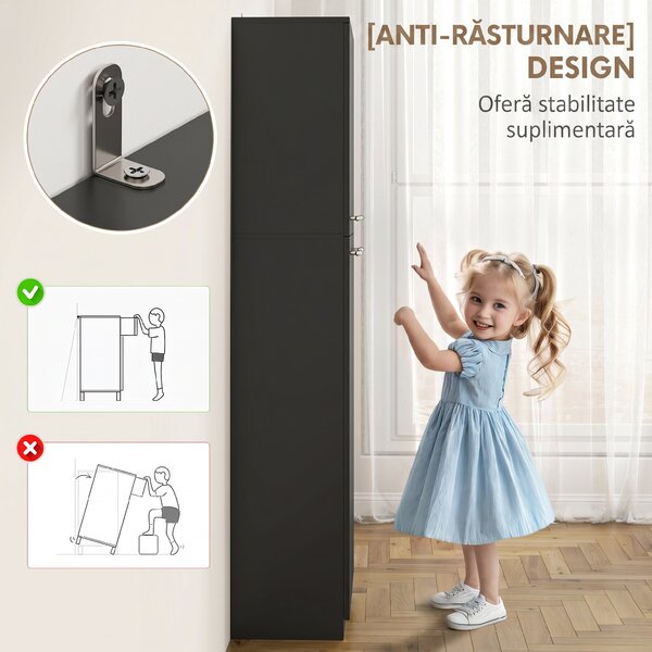 HOMCOM Mobilier de depozitare cu 2 dulapuri și rafturi reglabile din lemn negru | Aosom Romania