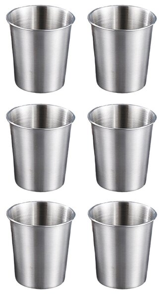 Set 6 pahare din inox Pufo Drink, 350 ml, reutilizabile, pentru bauturi, camping si picnic, argintiu