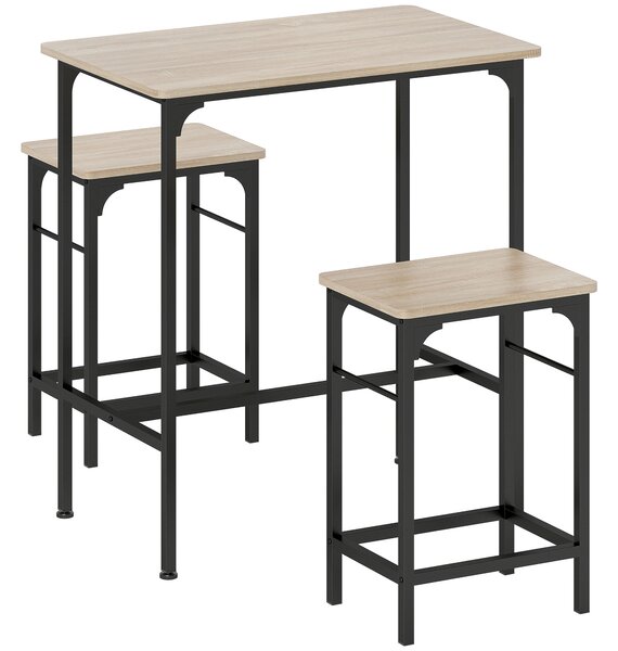 HOMCOM Set Mobilier Bar 3 Piese cu Masă de Bucătărie și 2 Scaune de Bar, Negru și Lemn | Aosom Romania