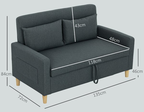 HOMCOM Canapea Modernă cu 2 Locuri, Brațe, 2 Perne Detașabile și Spațiu pentru Depozitare, 135x72x84 cm, Gri | Aosom Romania