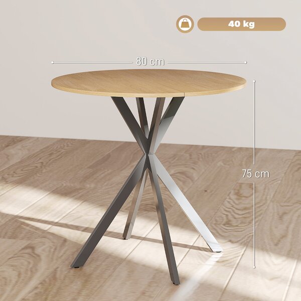 HOMCOM Masă Rotundă de Dining Industrială 80cm - Stejar Alb | Aosom Romania