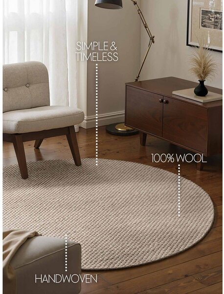 Covor bej țesut manual rotund din lână ø 160 cm Lyon Beans – Elle Decoration
