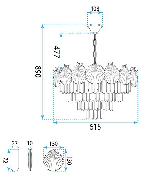 Lampă suspendată din cristal SWE084-CP 60cm GOLD
