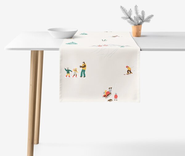 Goldea napron de masă 100% bumbac - distracție de iarnă 35x140 cm