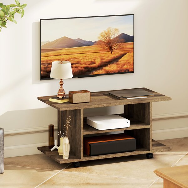 HOMCOM Suport TV Modern cu Rafturi, Roți Pivotante și Frâne, 80x40x40 cm, Nuc | Aosom Romania