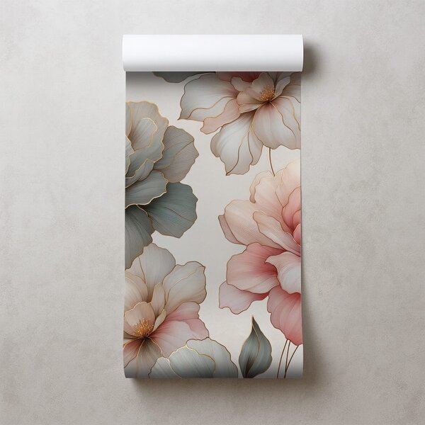 Fototapet flori pastelate elegante cu frunze