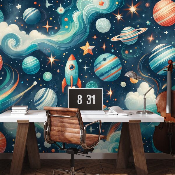 Tapet univers colorat cu rachetă