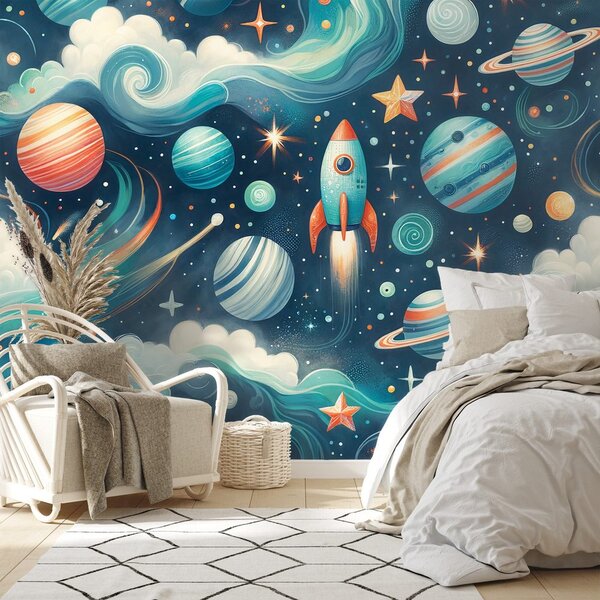 Tapet univers colorat cu rachetă