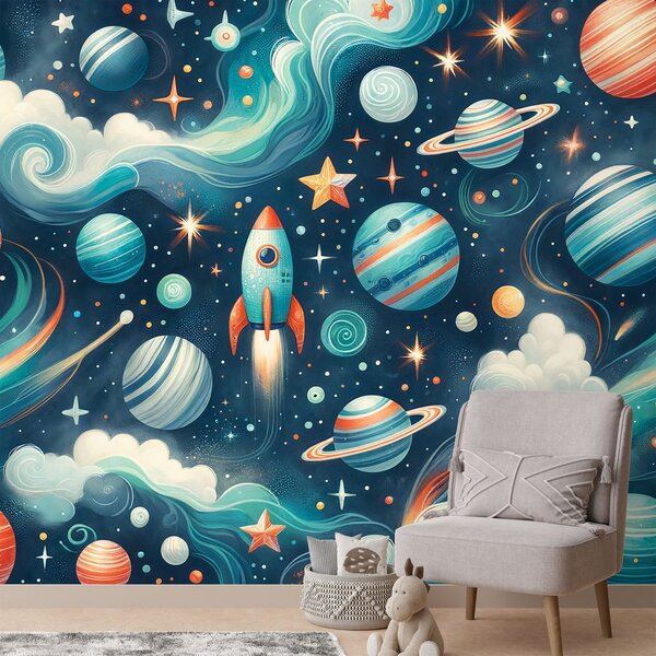 Tapet univers colorat cu rachetă