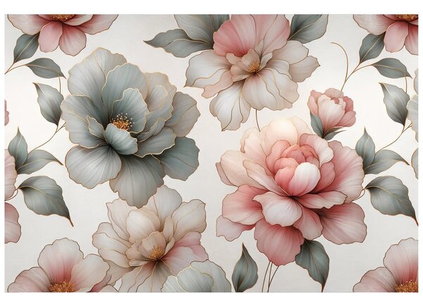 Fototapet flori pastelate elegante cu frunze