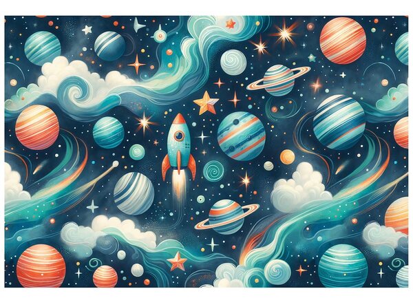 Tapet univers colorat cu rachetă