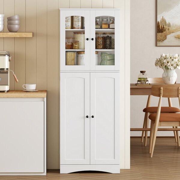 HOMCOM Dulap Bucătărie 162 cm, Credenza, Uși Acrilice Soft-Close, Rafturi, Alb. | Aosom Romania