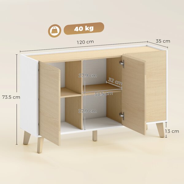 HOMCOM Bufet cu Uși Soft-Close 120 cm, Lemn și Alb | Aosom Romania