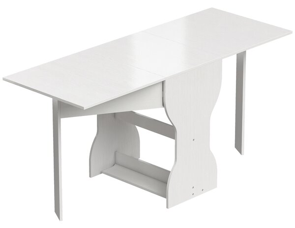 HOMCOM Masă de Bucătărie Pliabilă pentru 4 Persoane cu Raft, din Lemn, 160x60x75 cm, Alb | Aosom Romania