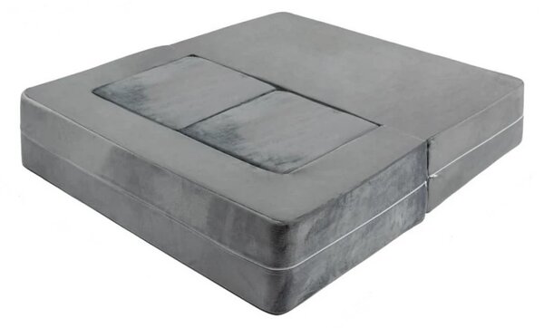 Canapea modulară pentru copii, spumă cu memorie, țesătură din velur, Bonus pernă în formă de semilună, 50x100x40 cm, Gri