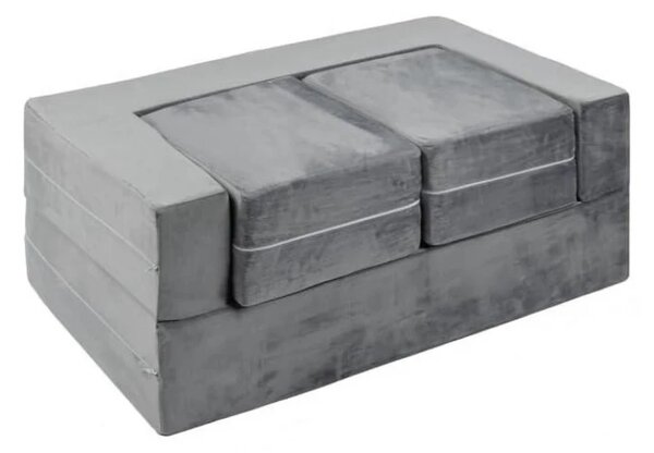 Canapea modulară pentru copii, spumă cu memorie, țesătură din velur, Bonus pernă în formă de semilună, 50x100x40 cm, Gri