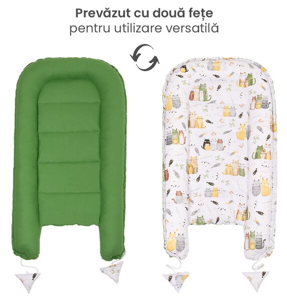Cosulet bebelus pentru dormit Kidizi Baby Nest Cocoon Wiskers 90x50 cm – reglabil, reversibil, din bumbac 100%, lavabil la masina