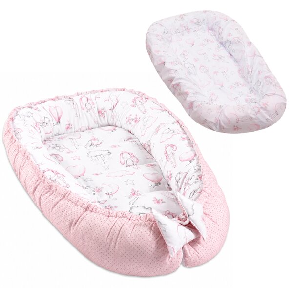 Baby Nest cu husa detasabila din bumbac Kidizi Fairy Clouds – cosulet bebelus pentru dormit reglabil, reversibil, 90x50 cm
