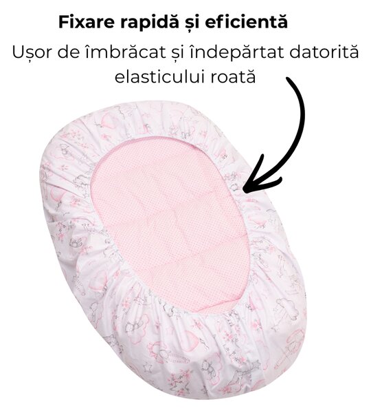 Baby Nest cu husa detasabila din bumbac Kidizi Fairy Clouds – cosulet bebelus pentru dormit reglabil, reversibil, 90x50 cm