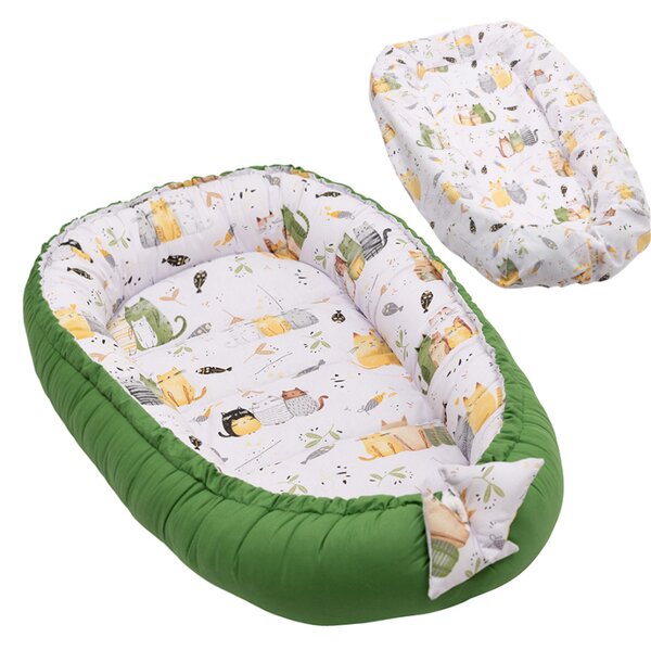 Baby Nest cu husa detasabila din bumbac Kidizi Wiskers – cosulet bebelus pentru dormit reglabil, reversibil, 90x50 cm