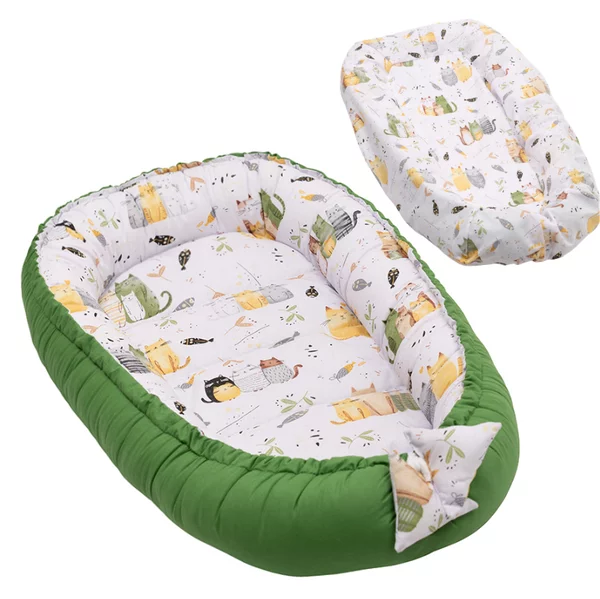Baby Nest cu husa detasabila din bumbac Kidizi Wiskers – cosulet bebelus pentru dormit reglabil, reversibil, 90x50 cm