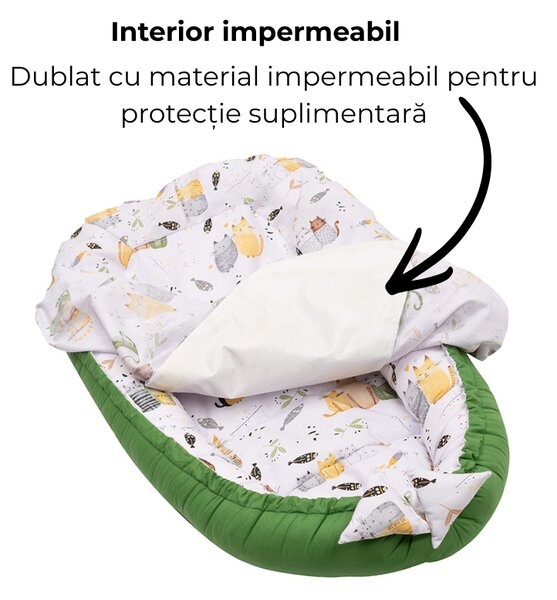 Baby Nest cu husa detasabila din bumbac Kidizi Wiskers – cosulet bebelus pentru dormit reglabil, reversibil, 90x50 cm
