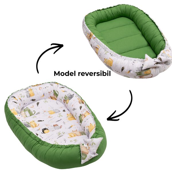 Cosulet bebelus pentru dormit Kidizi Baby Nest Cocoon Wiskers 90x50 cm – reglabil, reversibil, din bumbac 100%, lavabil la masina