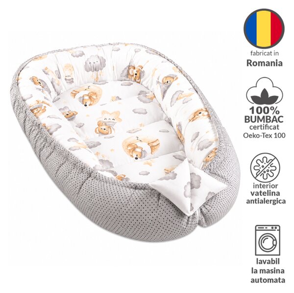 Cosulet bebelus pentru dormit Kidizi Baby Nest Cocoon 90x50 cm Koala Dreams