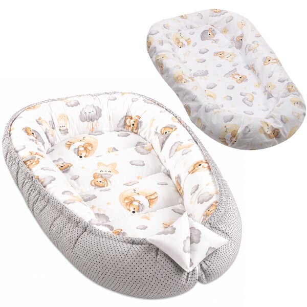 Baby Nest cu husa detasabila din bumbac Kidizi Koala Dreams – cosulet bebelus pentru dormit reglabil, reversibil, 90x50 cm