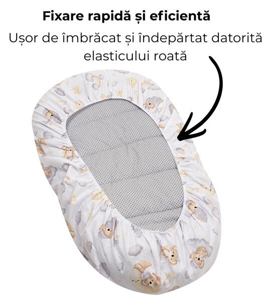 Baby Nest cu husa detasabila din bumbac Kidizi Koala Dreams – cosulet bebelus pentru dormit reglabil, reversibil, 90x50 cm