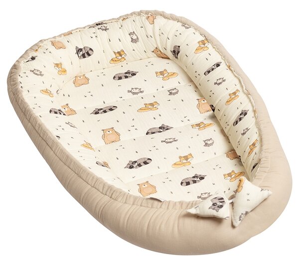 Cosulet bebelus din muselina bumbac 100% Kidizi Baby Nest Cuddly Buddies – reglabil si reversibil, 90x50 cm