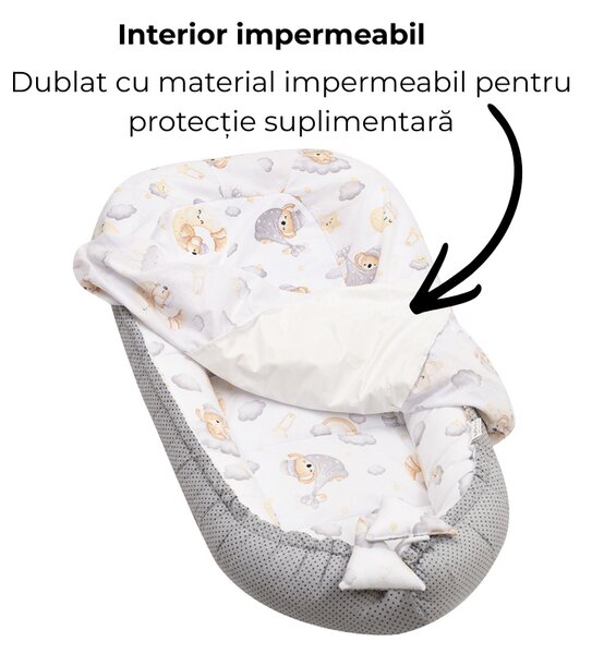 Baby Nest cu husa detasabila din bumbac Kidizi Koala Dreams – cosulet bebelus pentru dormit reglabil, reversibil, 90x50 cm