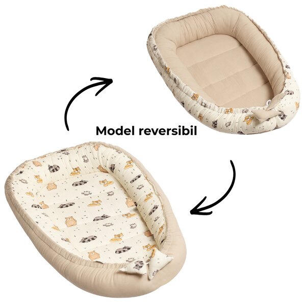 Cosulet bebelus din muselina bumbac 100% Kidizi Baby Nest Cuddly Buddies – reglabil si reversibil, 90x50 cm