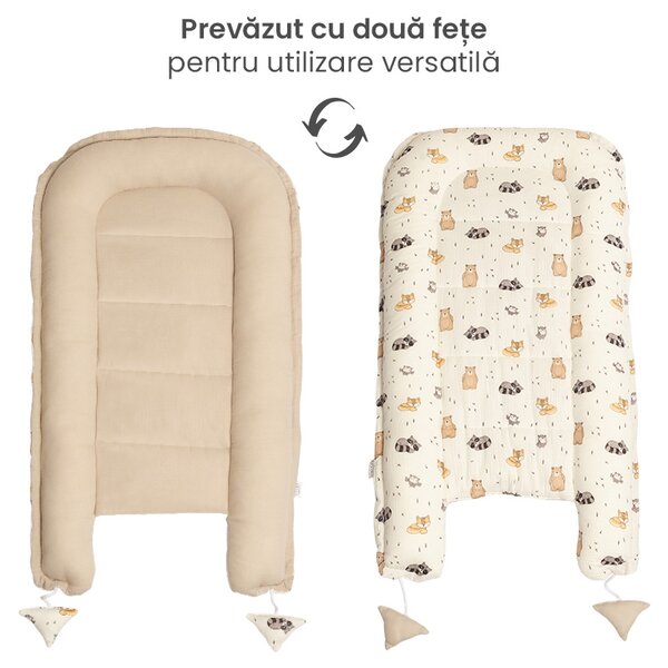 Cosulet bebelus din muselina bumbac 100% Kidizi Baby Nest Cuddly Buddies – reglabil si reversibil, 90x50 cm