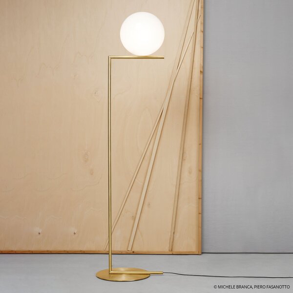 FLOS IC F2 lampadar alamă periat, reglabil, Auriu / Alamă, Camera de zi / sufragerie, Metal, Design